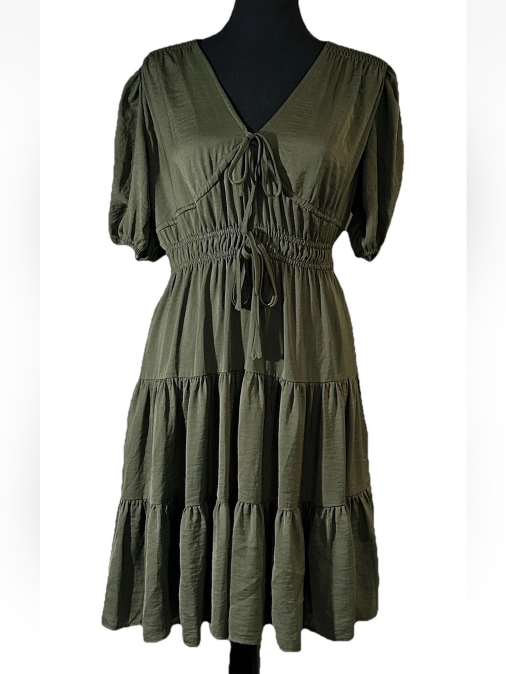 GAP Tie-Front Tiered Mini Dress Color Army Jacket Green Women’s Sz S